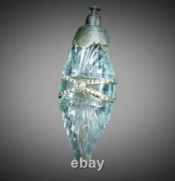 Antique Victorian Sterling Silver Cut Crystal Chatelaine Scent Perfume Bottle