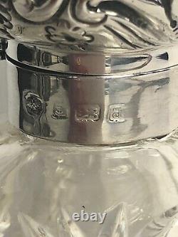 Antique Victorian Sterling Silver Hallmark Cap Hand Cut Crystal PERFUME BOTTLE
