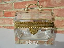 Antique Vintage Baccarat Bronze & Crystal Art Cut Glass Jewelry Casket