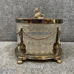 Antique Vintage Crystal Cut Glass Silver Biscuit Box English Seahorse Dragon
