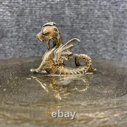 Antique Vintage Crystal Cut Glass Silver Biscuit Box English Seahorse Dragon