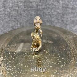 Antique Vintage Crystal Cut Glass Silver Biscuit Box English Seahorse Dragon