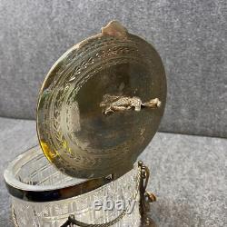 Antique Vintage Crystal Cut Glass Silver Biscuit Box English Seahorse Dragon