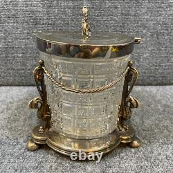 Antique Vintage Crystal Cut Glass Silver Plated Biscuit Box English Seahorse