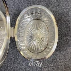 Antique Vintage Crystal Cut Glass Silver Plated Biscuit Box English Seahorse