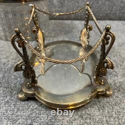 Antique Vintage Crystal Cut Glass Silver Plated Biscuit Box English Seahorse