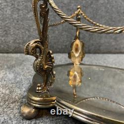 Antique Vintage Crystal Cut Glass Silver Plated Biscuit Box English Seahorse