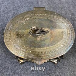 Antique Vintage Crystal Cut Glass Silver Plated Biscuit Box English Seahorse