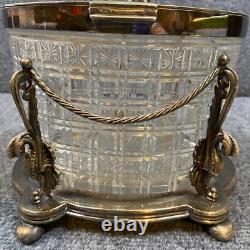 Antique Vintage Crystal Cut Glass Silver Plated Biscuit Box English Seahorse