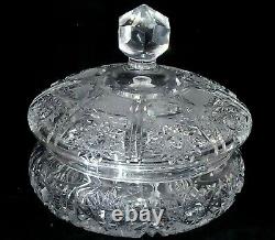 Antique Vtg American Brilliant Period Cut Glass Hawkes Lidded Candy Dish Bowl