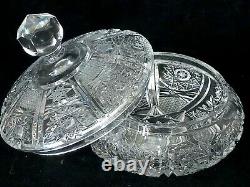 Antique Vtg American Brilliant Period Cut Glass Hawkes Lidded Candy Dish Bowl