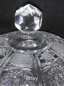 Antique Vtg American Brilliant Period Cut Glass Hawkes Lidded Candy Dish Bowl