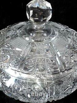 Antique Vtg American Brilliant Period Cut Glass Hawkes Lidded Candy Dish Bowl