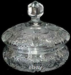 Antique Vtg American Brilliant Period Cut Glass Hawkes Lidded Candy Dish Bowl