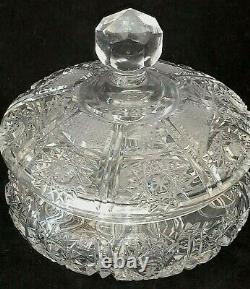 Antique Vtg American Brilliant Period Cut Glass Hawkes Lidded Candy Dish Bowl