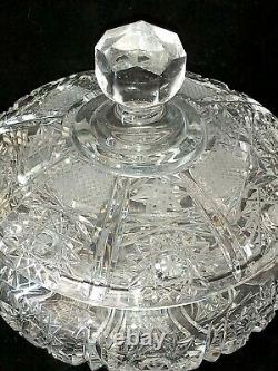 Antique Vtg American Brilliant Period Cut Glass Hawkes Lidded Candy Dish Bowl