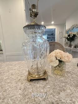Antique Vtg Glass Cut Crystal Brass Base Lamp Vtg