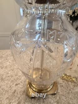 Antique Vtg Glass Cut Crystal Brass Base Lamp Vtg