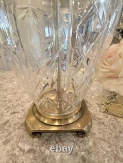 Antique Vtg Glass Cut Crystal Brass Base Lamp Vtg