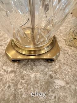 Antique Vtg Glass Cut Crystal Brass Base Lamp Vtg