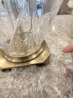 Antique Vtg Glass Cut Crystal Brass Base Lamp Vtg