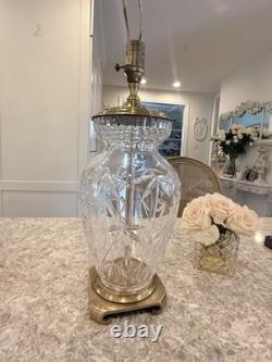Antique Vtg Glass Cut Crystal Brass Base Lamp Vtg