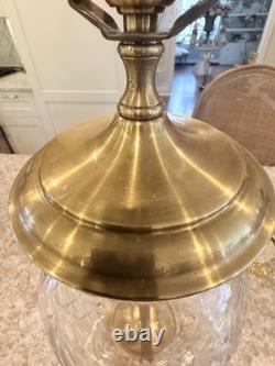 Antique Vtg Glass Cut Crystal Brass Base Lamp Vtg