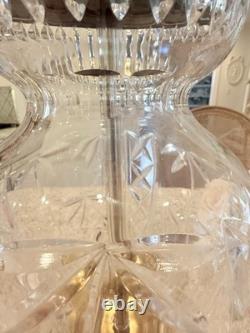 Antique Vtg Glass Cut Crystal Brass Base Lamp Vtg