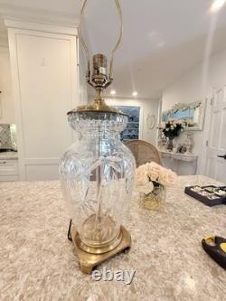 Antique Vtg Glass Cut Crystal Brass Base Lamp Vtg