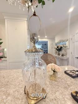 Antique Vtg Glass Cut Crystal Brass Base Lamp Vtg