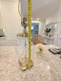Antique Vtg Glass Cut Crystal Brass Base Lamp Vtg