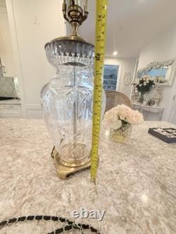 Antique Vtg Glass Cut Crystal Brass Base Lamp Vtg