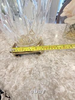 Antique Vtg Glass Cut Crystal Brass Base Lamp Vtg