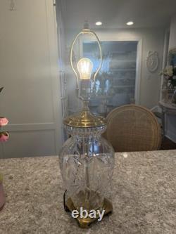 Antique Vtg Glass Cut Crystal Brass Base Lamp Vtg