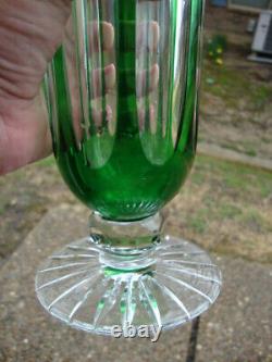 Antique Vtg Green Crystal Cut To Clear Art Glass Vase Bohemian Czech