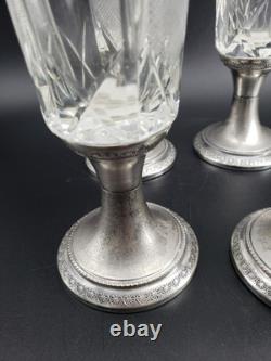 Antique Weighted 800 Silver Bottom Cut Crystal Fluted Glasses set of 6