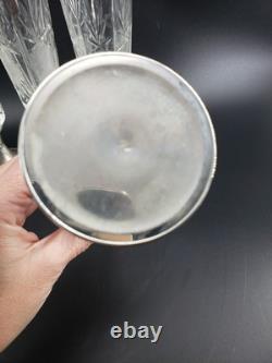 Antique Weighted 800 Silver Bottom Cut Crystal Fluted Glasses set of 6