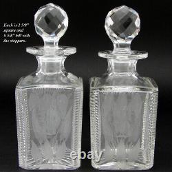 Antique Wheel Cut & Intaglio Engraved Crystal 6 5/8 Decanter Pair, B Monogram