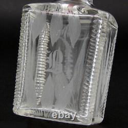 Antique Wheel Cut & Intaglio Engraved Crystal 6 5/8 Decanter Pair, B Monogram