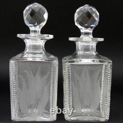 Antique Wheel Cut & Intaglio Engraved Crystal 6 5/8 Decanter Pair, B Monogram