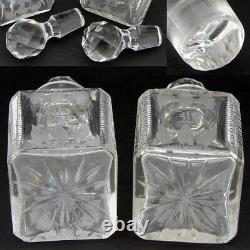 Antique Wheel Cut & Intaglio Engraved Crystal 6 5/8 Decanter Pair, B Monogram