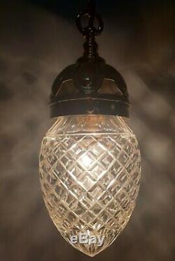 Antique c1910 Cut Glass Crystal Ceiling Bome Light, Rewired