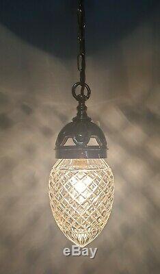 Antique c1910 Cut Glass Crystal Ceiling Bome Light, Rewired