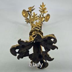 Antique cut crystal glass vase epergne in ornate brass floral stand 13