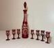 Antique cut to clear crystal Moser Czech Bohemian etched red glass decanter set