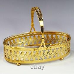 Antique early 20thC Art Deco French crystal glass cut Bowl in gilt bronze Basket