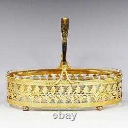 Antique early 20thC Art Deco French crystal glass cut Bowl in gilt bronze Basket