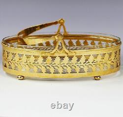 Antique early 20thC Art Deco French crystal glass cut Bowl in gilt bronze Basket