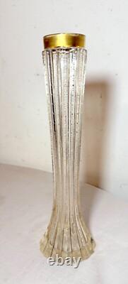 Antique handmade Czech Moser cut gold gilded glass crystal bud flower vase