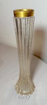 Antique handmade Czech Moser cut gold gilded glass crystal bud flower vase